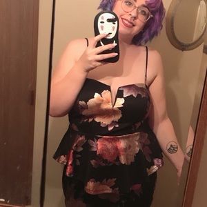 Black pink floral peplum dress